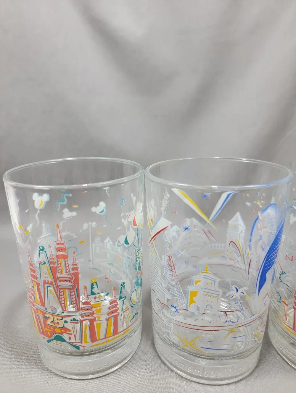 Vtg Disney Remember The Magic 25 Years McDonald's Glasses Mickey Donald Duck Lot